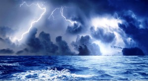 Storm-And-Blue-Lightining-At-Sea