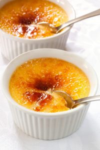 Creme brulee.  Traditional French vanilla cream dessert with caramelised sugar on top.